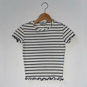 Striped Black and White Ruffle Trim Top